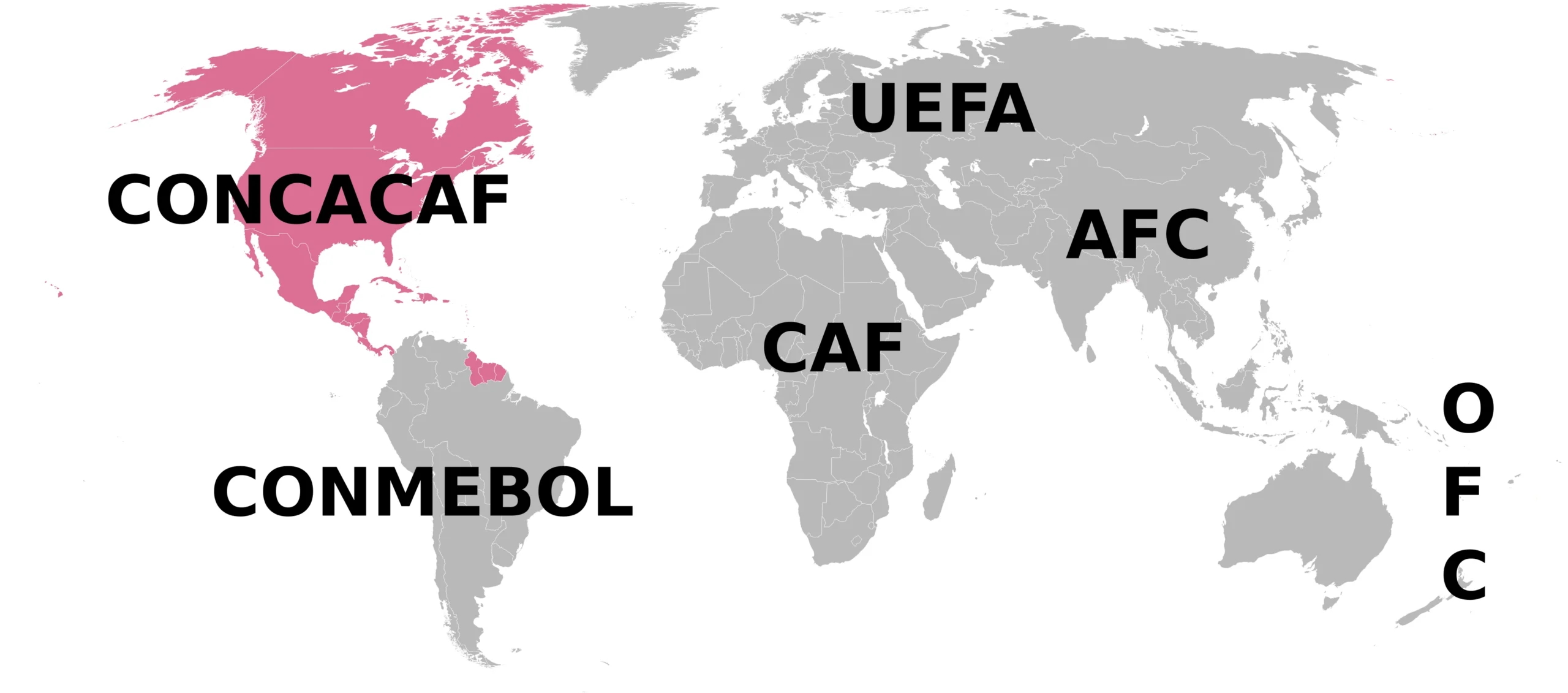 CONCACAF member associations map showing North, Central America and Caribbean teams