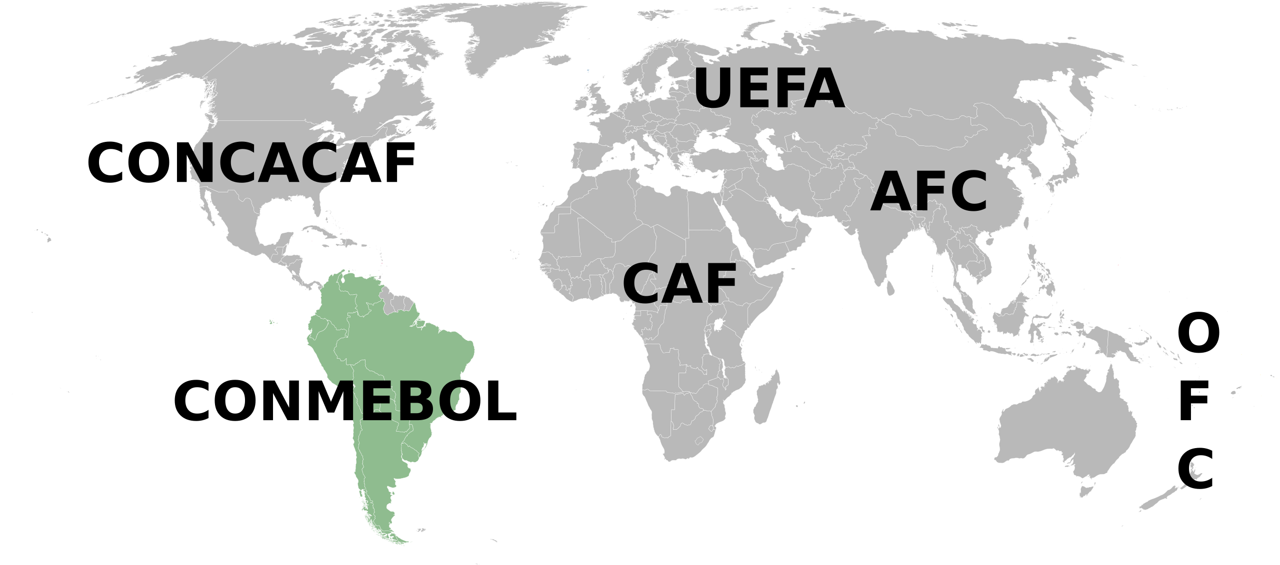 CONMEBOL member associations map showing 10 South American national teams
