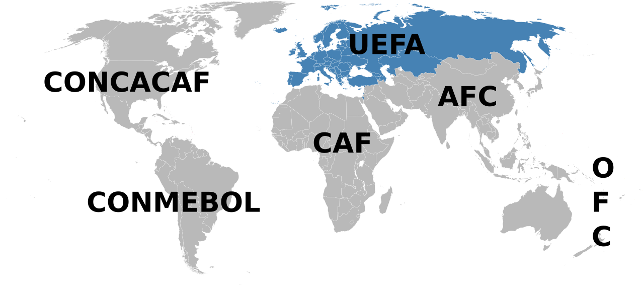 UEFA member associations map showing European national teams